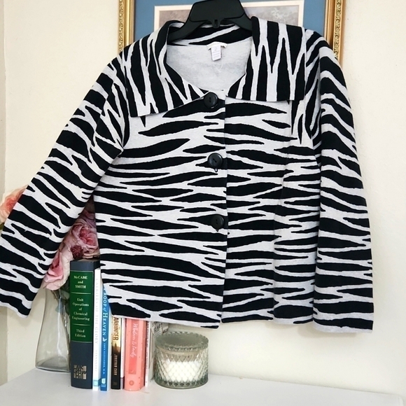 Zebra Print Button-Up Jacket Sweater Medium 12 Contemporary Career Office - Picture 1 of 10